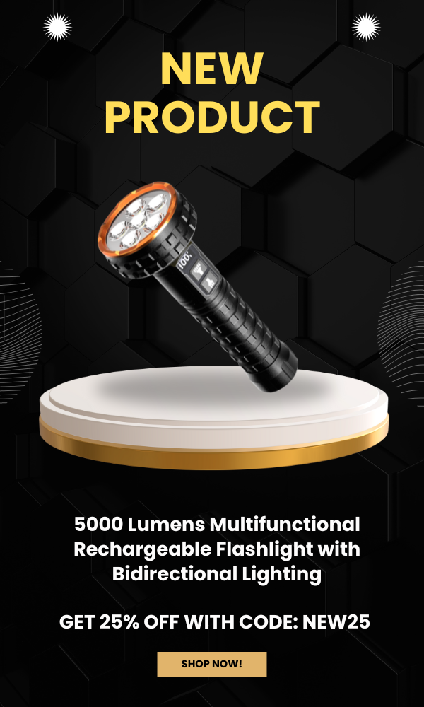 5000 Lumens Multifunctional Rechargeable Flashlight with Bidirectional Lighting